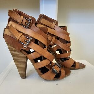 Trouve Strappy Leather Ankle-Wrap Caged Sandals